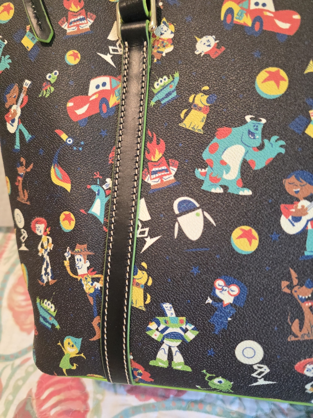 Dooney & Bourke Black Toy Story Print Tote with Neon Green Trim - Picture 9 of 14